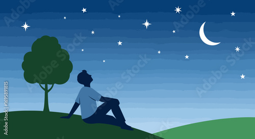 Contemplative Silhouette Under a Vast Starry Night