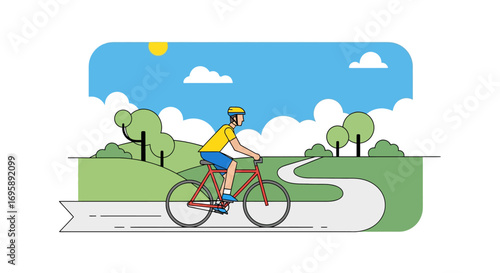 Vibrant Flat Design Cyclist in Sunny Park Landscape