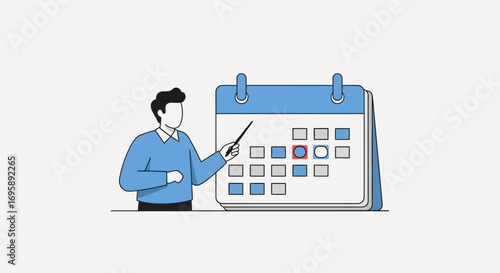 A business character marks a specific date on a large wall calendar, highlighting the concept of deadlines and important events