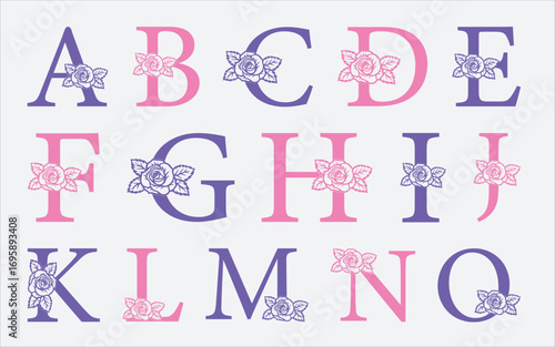 Floral alphabet a-z vector design, flower letter set vector design, Alphabet vector, 1-10 number vector