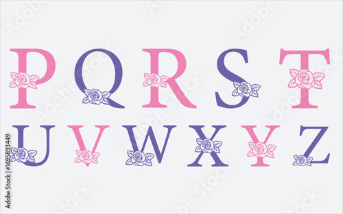 Floral alphabet a-z vector design, flower letter set vector design, Alphabet vector, 1-10 number vector