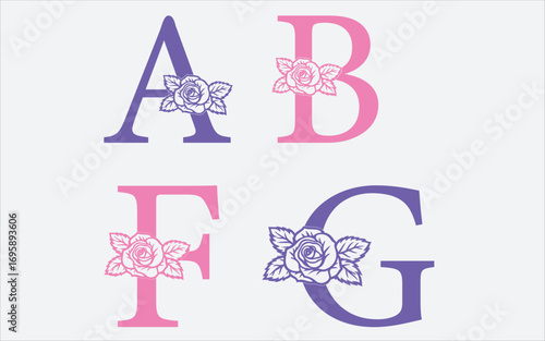 Floral alphabet a-z vector design, flower letter set vector design, Alphabet vector, 1-10 number vector