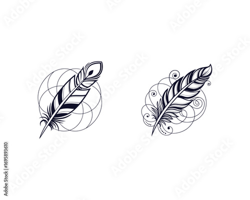 Artistic decorative feather vector, perfect for vintage logos, calligraphy symbols, luxury branding, or elegant nature-inspired design projects.