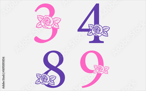 Floral alphabet a-z vector design, Alphabet vector. 1-10 number vector.
