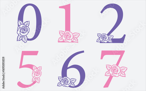 Floral alphabet a-z vector design, Alphabet vector. 1-10 number vector.