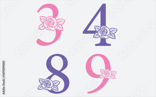 Floral alphabet a-z vector design, Alphabet vector. 1-10 number vector.