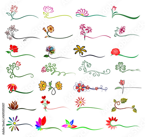 A big set of stylized garden flower logos. 
