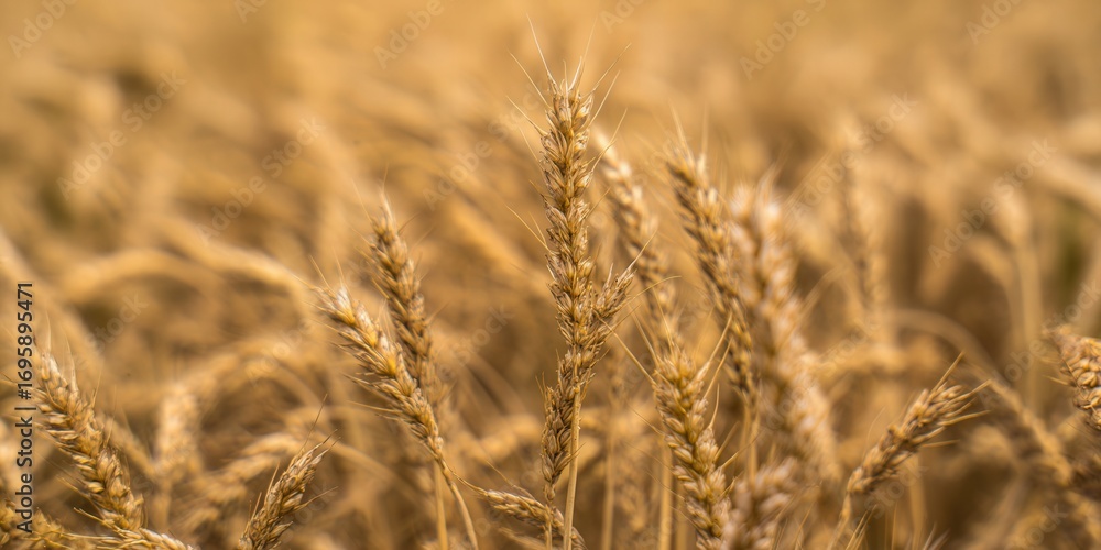 Obraz premium A close-up shot of a golden wheat field under the summer sun, ready for harvest.