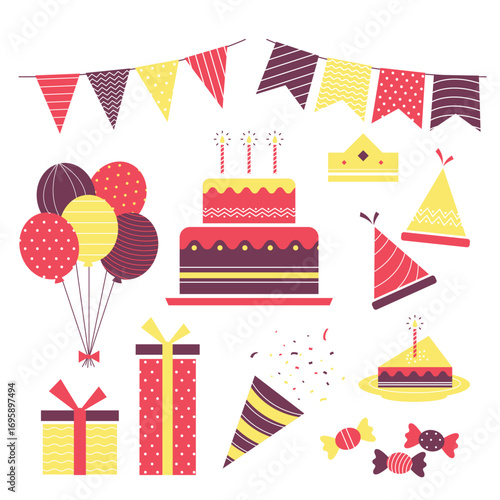 Birthday elements collection in flat style