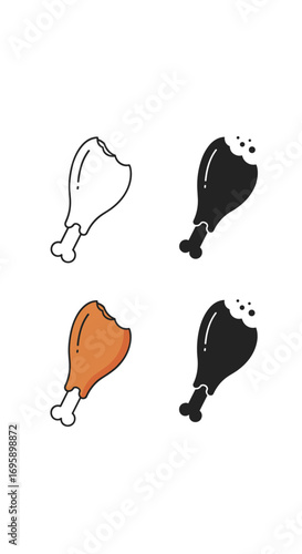 Set of four stylized chicken legs in different colors and styles for food related design elements