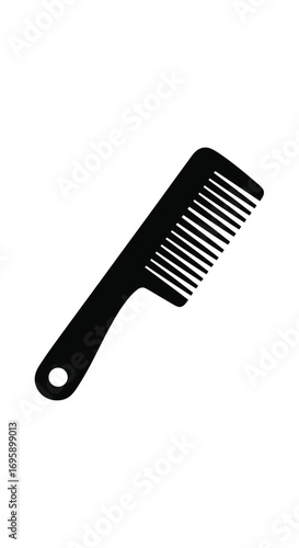 A simple black silhouette of a comb for styling and grooming hair