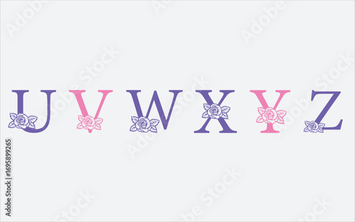 Floral alphabet a-z vector design, Alphabet vector. 1-10 number vector.