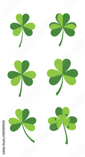 Collection of green clover leaf symbols representing luck and springtime growth
