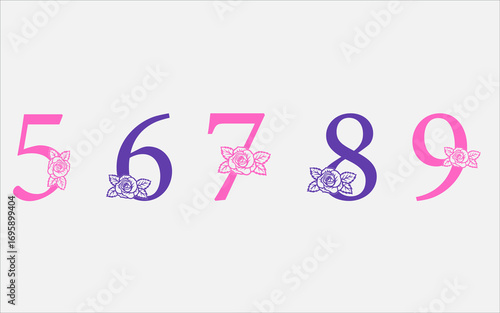 Floral alphabet a-z vector design, Alphabet vector. 1-10 number vector.