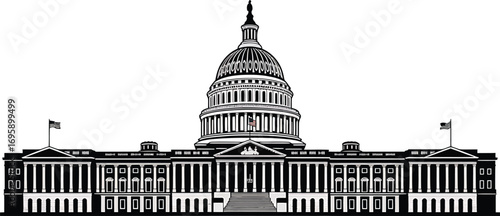 United States Capitol Building Silhouette Vector Art with American Flag and Symbolism