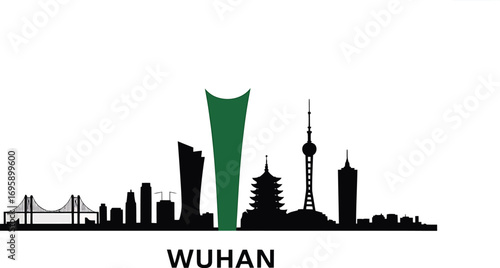 Wuhan Skyline Silhouette Vector Illustration with Cityscape and Urban Architecture
