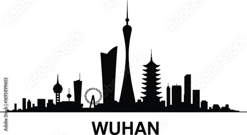 Wuhan Skyline Silhouette Vector Illustration with Cityscape and Urban Architecture