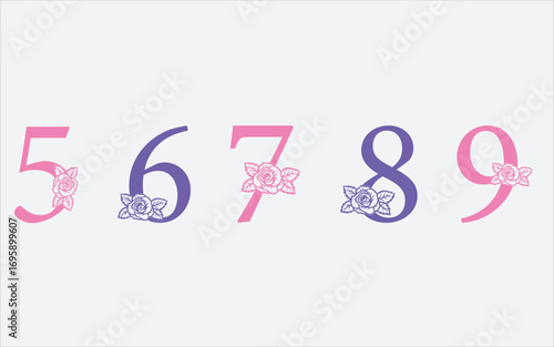 Floral alphabet a-z vector design, Alphabet vector. 1-10 number vector.