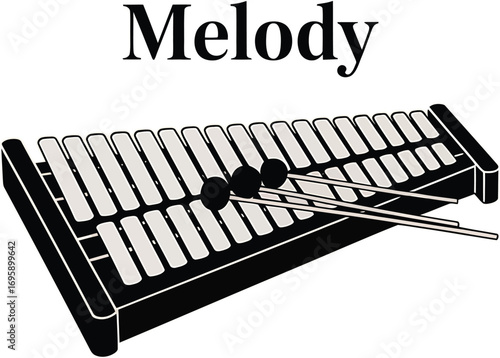 Xylophone Silhouette with Mallets for Musical Instrument and Percussion Design Elements