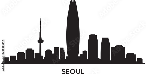 Seoul Cityscape Silhouette Vector Design with Namsan Tower and Modern Urban Skyline