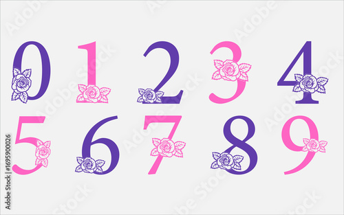 Floral alphabet a-z vector design, Alphabet vector. 1-10 number vector.