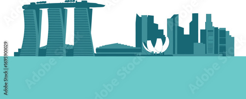 Singapore Skyline Vector Illustration with Iconic Buildings and Modern Architectural Design