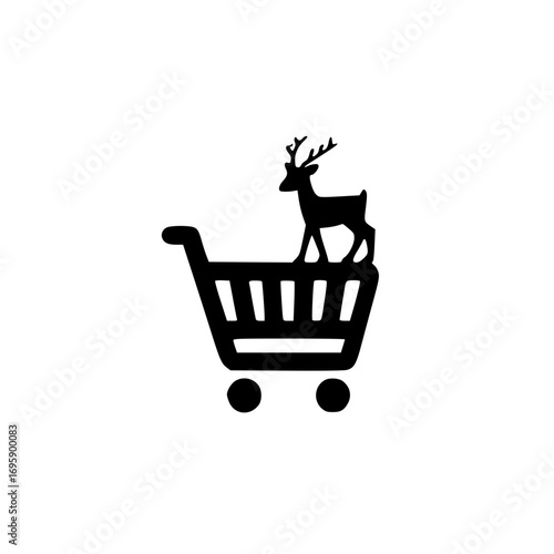 shopping cart with deer icon vector for outdoor gear shop and forest product layout