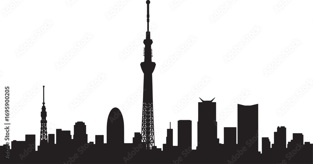 Obraz premium Tokyo Cityscape Silhouette Vector Illustration with Famous Landmarks and Urban Design