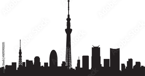 Tokyo Cityscape Silhouette Vector Illustration with Famous Landmarks and Urban Design