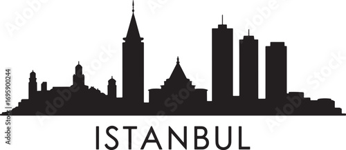 Istanbul Cityscape Silhouette Vector Illustration with Historical Landmarks and Skyline