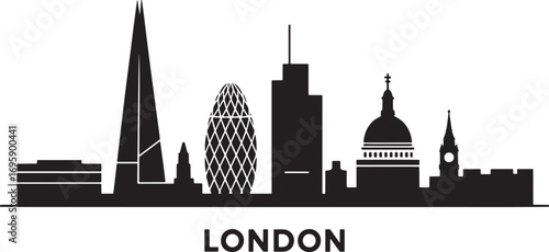 London Skyline Silhouette Vector Illustration with Famous Landmarks and Cityscape Design