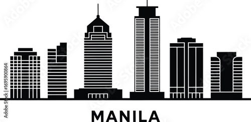 Detailed Manila Cityscape Silhouette Vector Graphic with Prominent Buildings and Urban Design