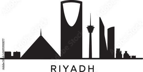 Detailed Riyadh Cityscape Silhouette Vector Art Featuring Prominent Buildings and Landmarks