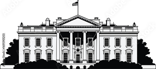 Iconic White House Vector Illustration Depicting American History and Political Power Symbol