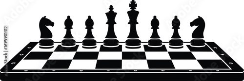 Chess Game Strategy Board Silhouette Illustration with Pieces Ready for Play and Checkmate