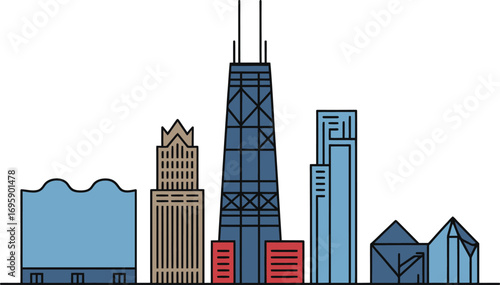 Chicago Skyline Vector Illustration with Iconic Buildings and Modern Architectural Design
