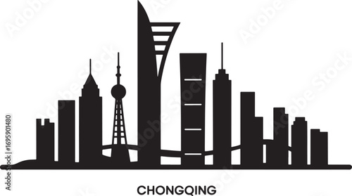Chongqing City Skyline Silhouette Vector Art with Famous Landmarks and Urban Design