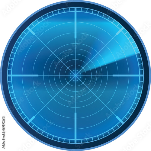 Realistic navy or air sonar scanning, vector digital blue HUD radar display, navigation and detection system interface
