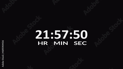 Twenty four Hours countdown timer animation in 60 sec , One day countdown animation in one minute, 24-hours animation vedio with alpha channel in 4k.