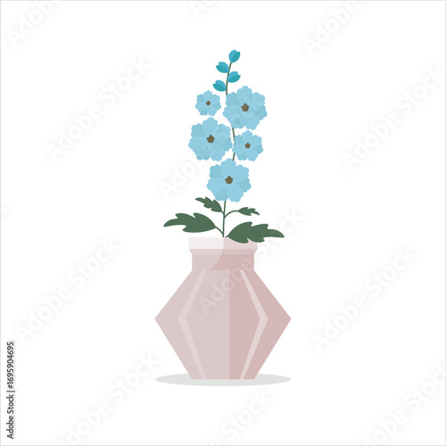 Delphinium Decorative Flower on a Pot Colored Flat Illustration