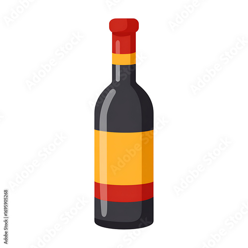 Red wine bottle and glass, cartoon illustration, isolated on transparent background