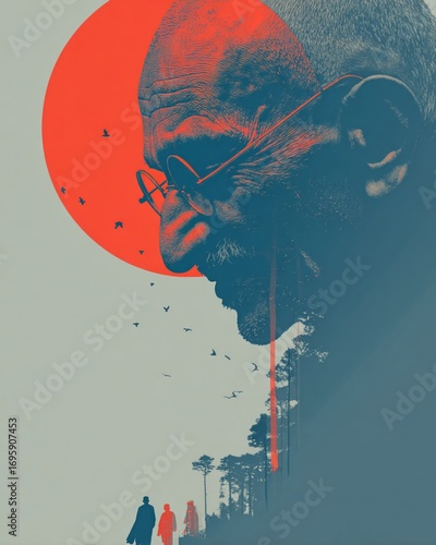 Minimalist flyer template for 2nd October Gandhi Jayanti, featuring Mahatma Gandhi's profile and freedom theme