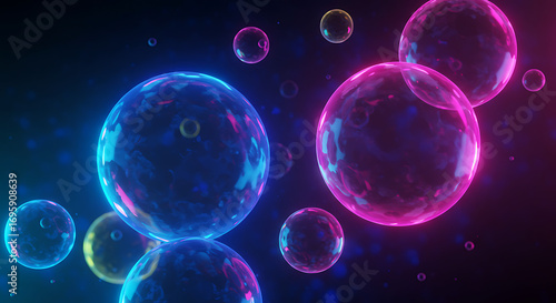 abstract neon glowing floating bubbles