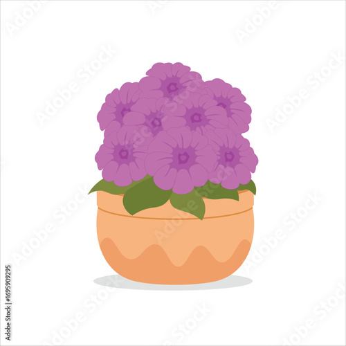 Petunia Decorative Flower on a Pot Colored Flat Illustration