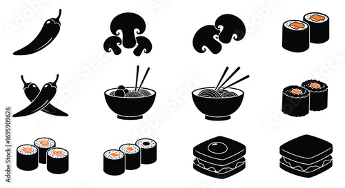 various food items depicted in simple black and white icons