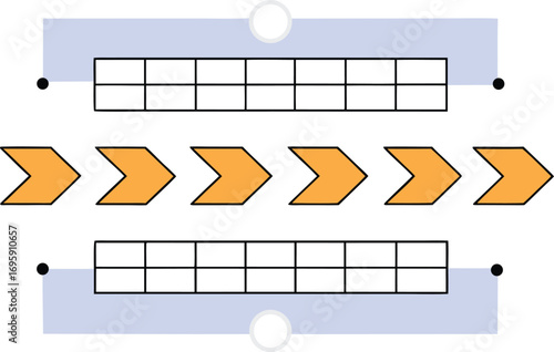 Flowchart with Arrows and Grid Blocks process sequence
