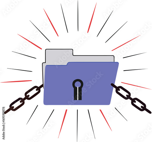Locked Folder with Chains and Bursting Rays keyhole security