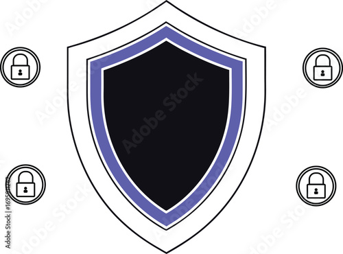 Shield Icon Surrounded by Padlock Symbols security protection