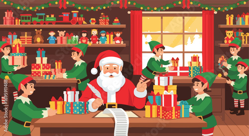 Santa and His Elves in the Workshop