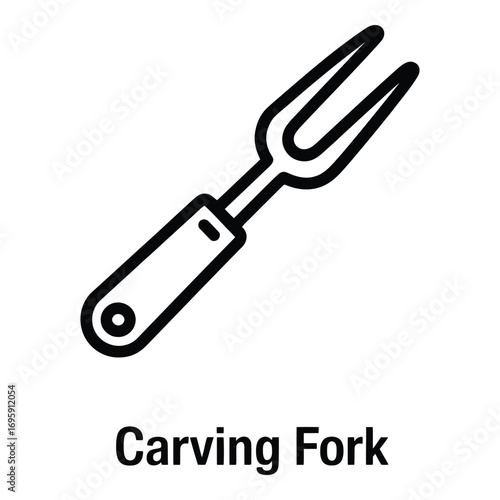 Carving Fork Vector Icon – Kitchen Utensil, Cooking, Meat Cutting Tool Symbol